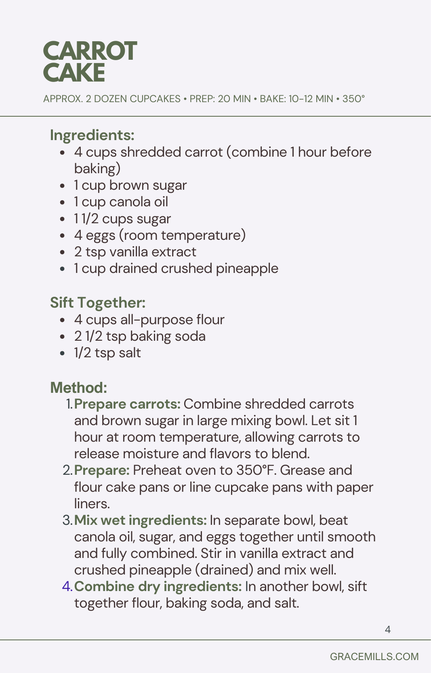 Volume I preview — carrot cake recipe