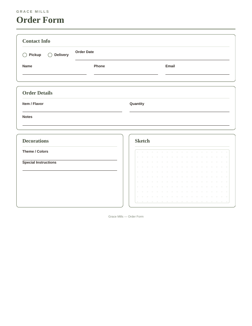Grace Mills order form template